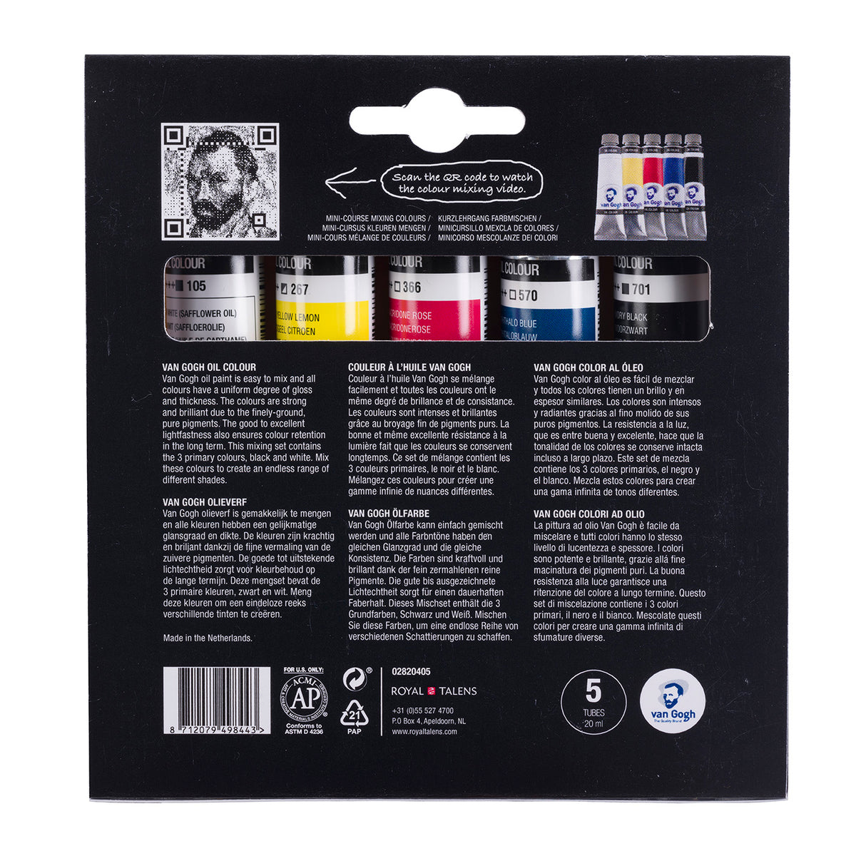 Black Van Gogh Oil Colours Primary Mixing Set, 5x20ml Oil Paint