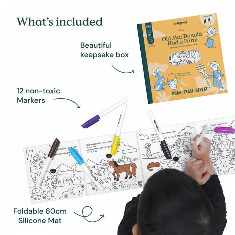 White Smoke HeyDoodle Old MacDonald Had a Farm Tales - Reusable Colouring Book Kids Colouring Books