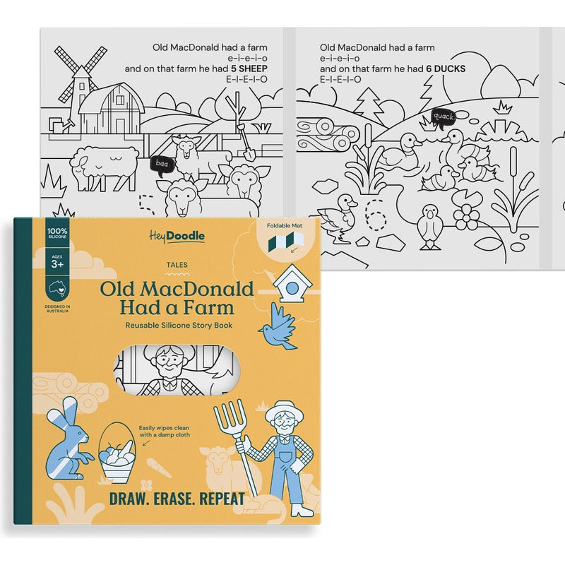 White Smoke HeyDoodle Old MacDonald Had a Farm Tales - Reusable Colouring Book Kids Colouring Books