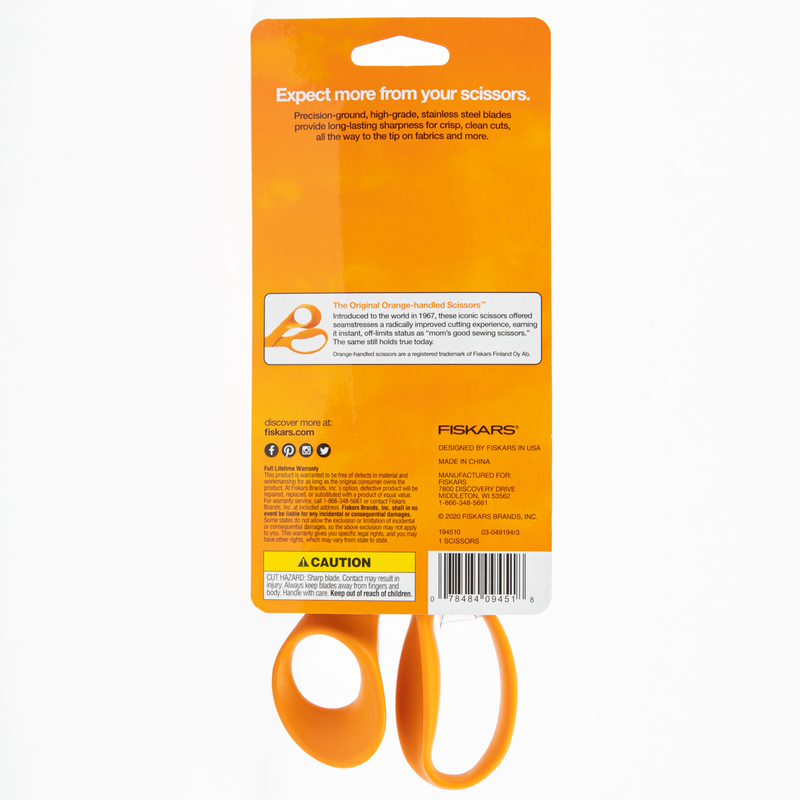 Dark Orange Fiskars No. 8 Bent Right-Handed Scissor Quilting and Sewing Tools and Accessories