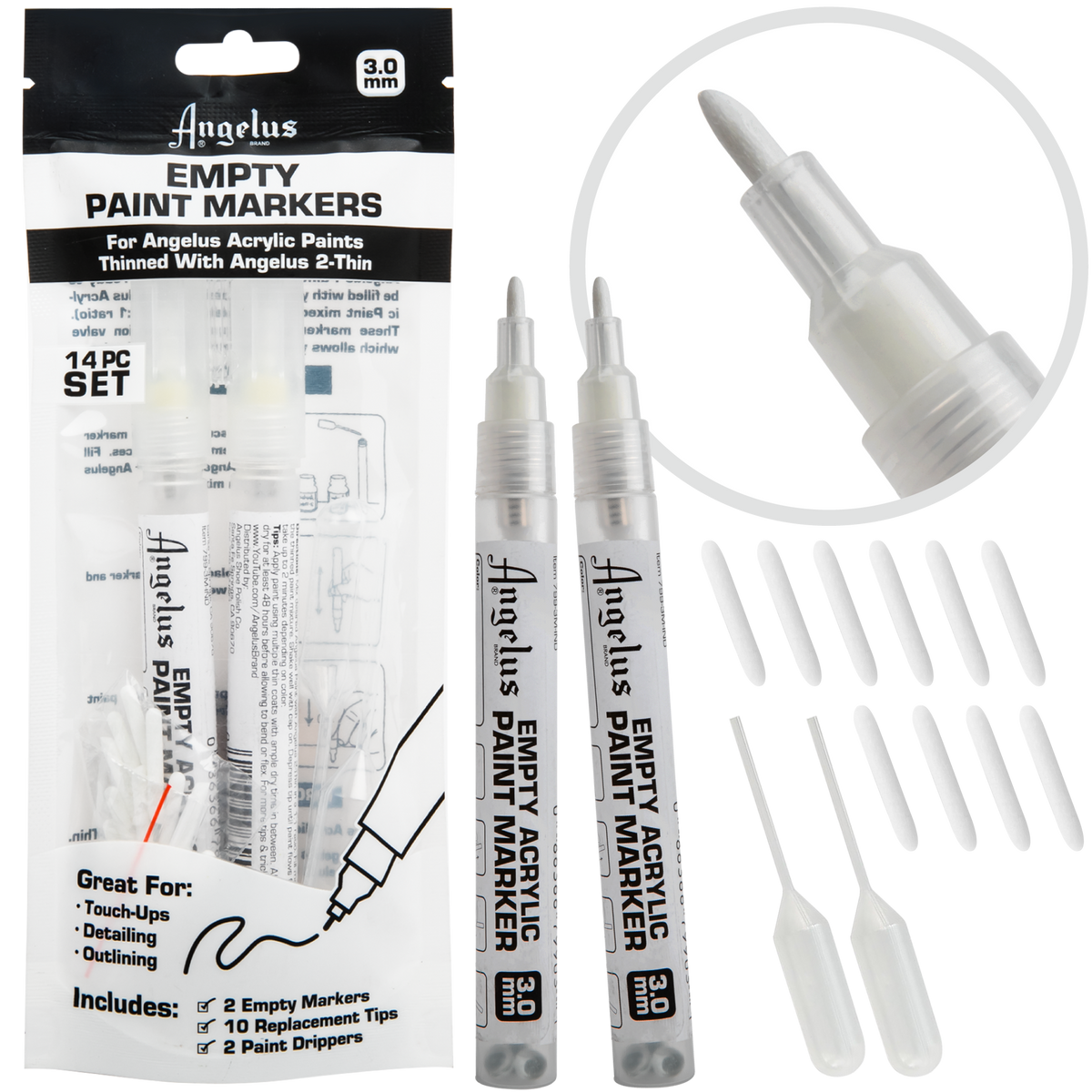 Light Gray Angelus Empty Acrylic Paint Marker Set 3.0mm Leather Paints