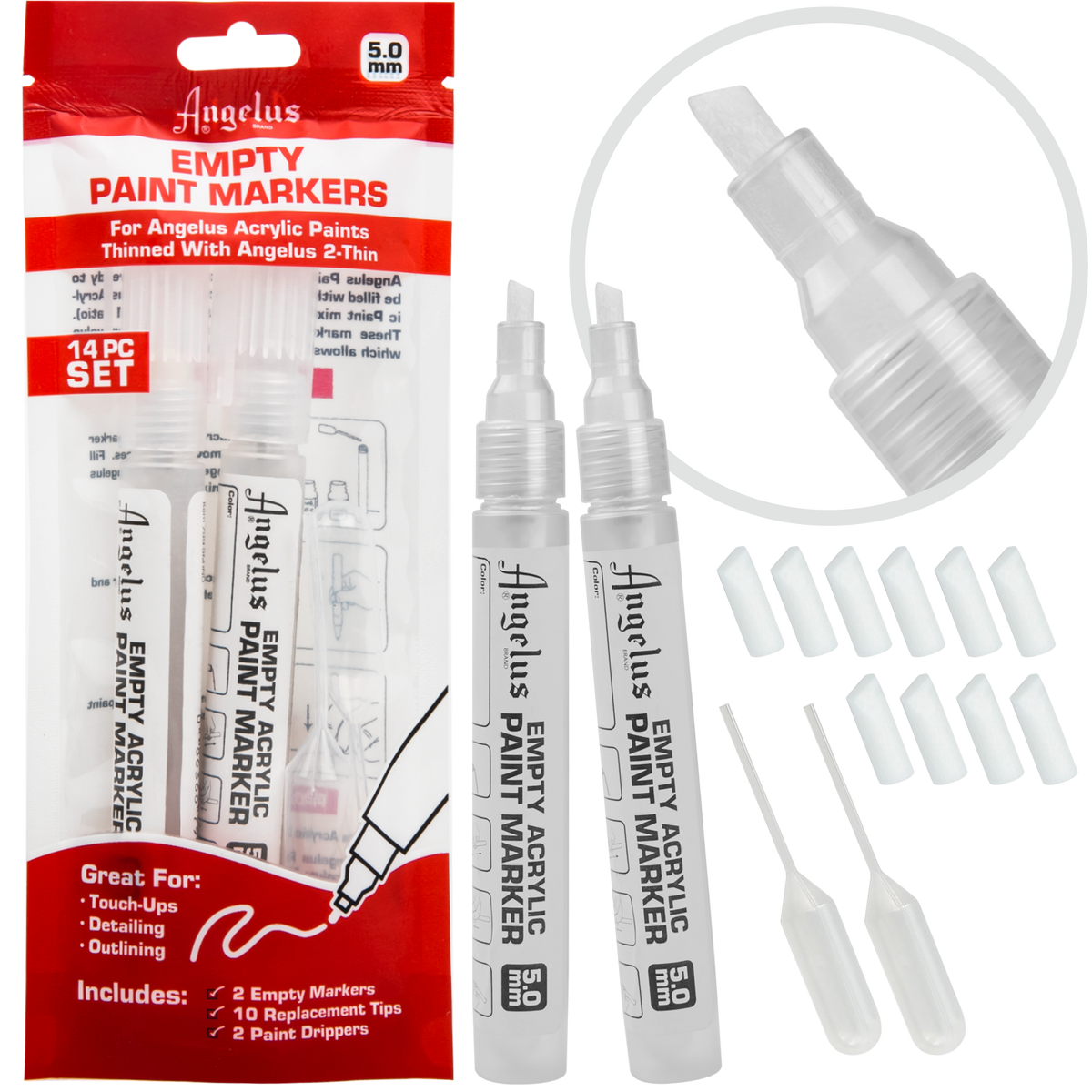 Firebrick Angelus Empty Acrylic Paint Marker Set 5.0mm Leather Paints