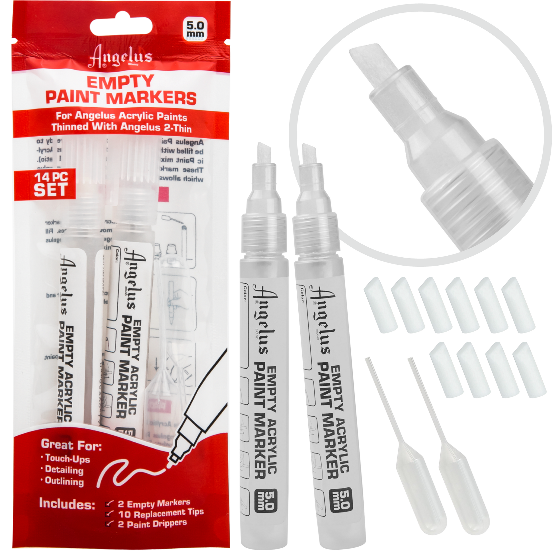 Firebrick Angelus Empty Acrylic Paint Marker Set 5.0mm Leather Paints