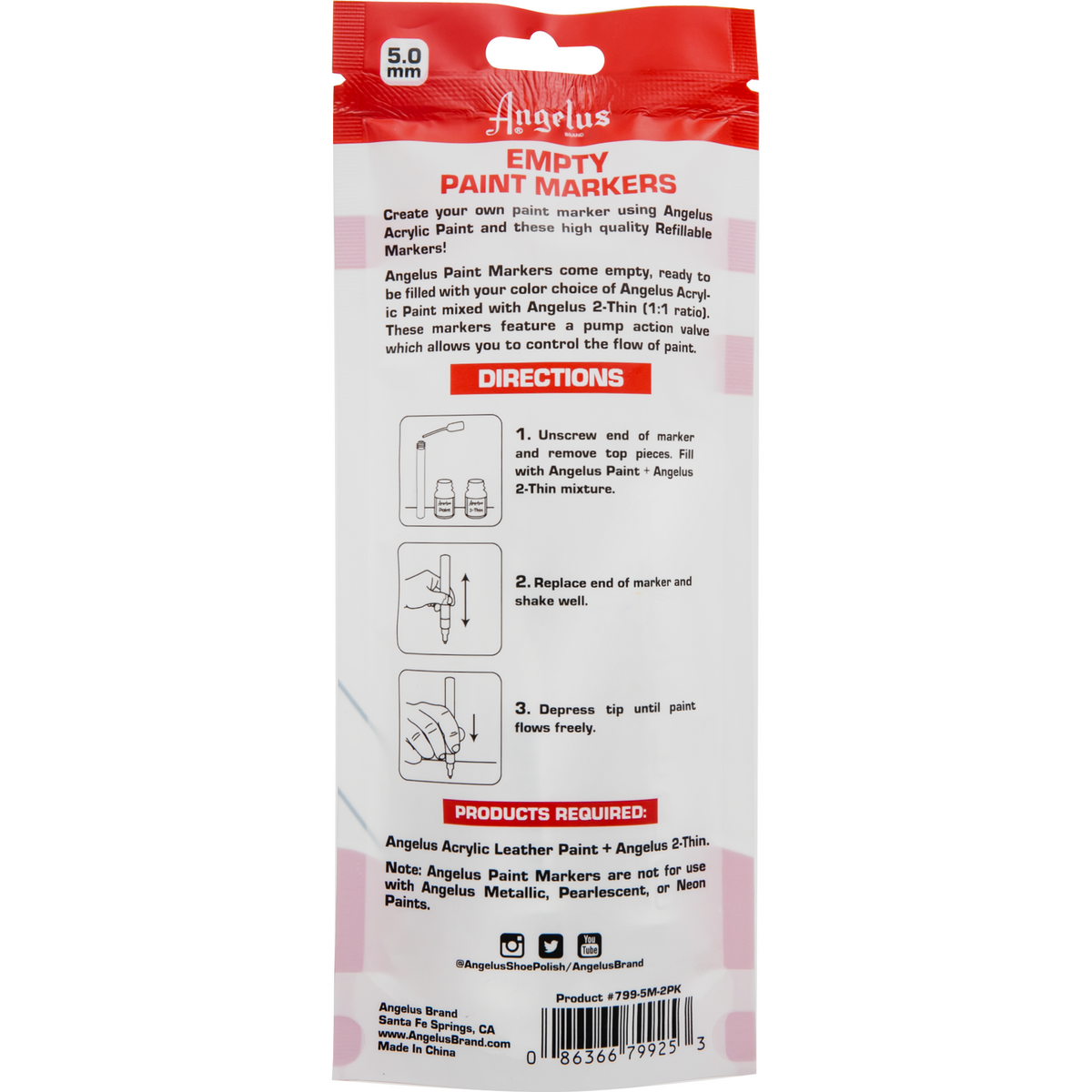 Light Gray Angelus Empty Acrylic Paint Marker Set 5.0mm Leather Paints
