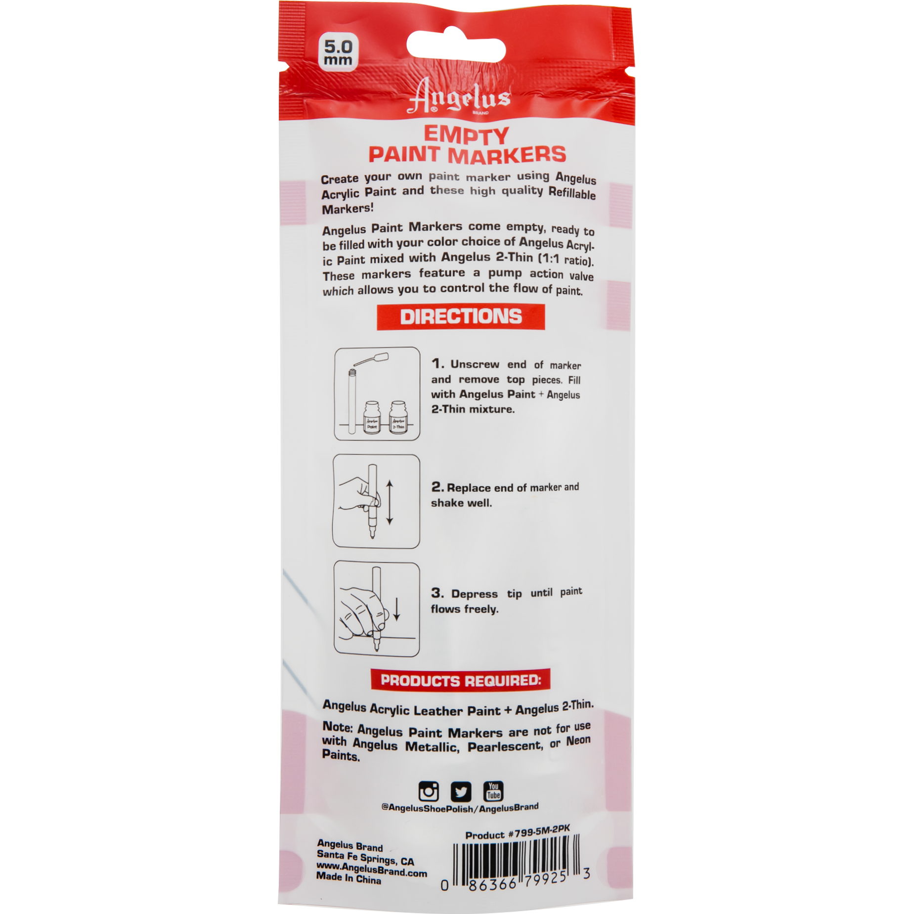 Light Gray Angelus Empty Acrylic Paint Marker Set 5.0mm Leather Paints