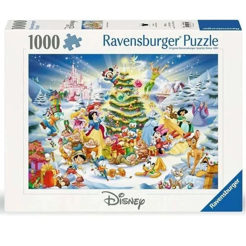 Ravensburger Puzzle 1000-piece Disney Christmas scene box with castle, trees, characters