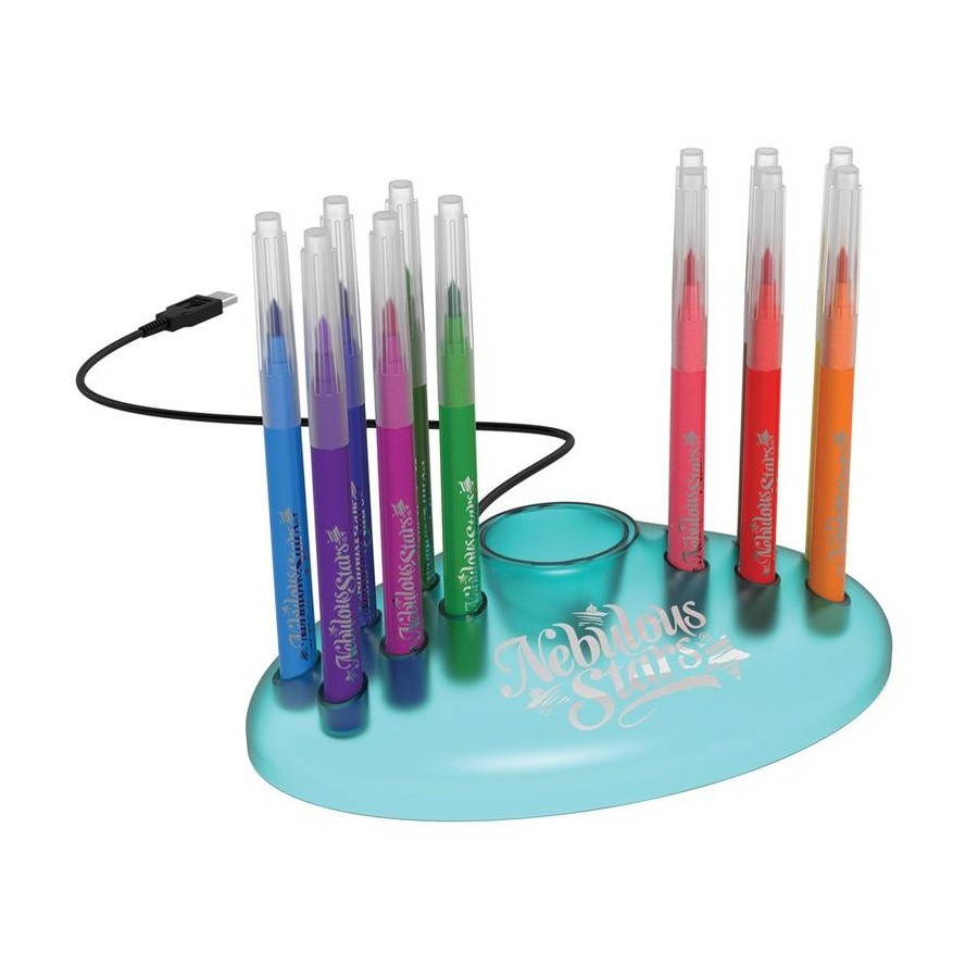 Nebulous Stars electric spray pen set with turquoise holder and five colored nozzles