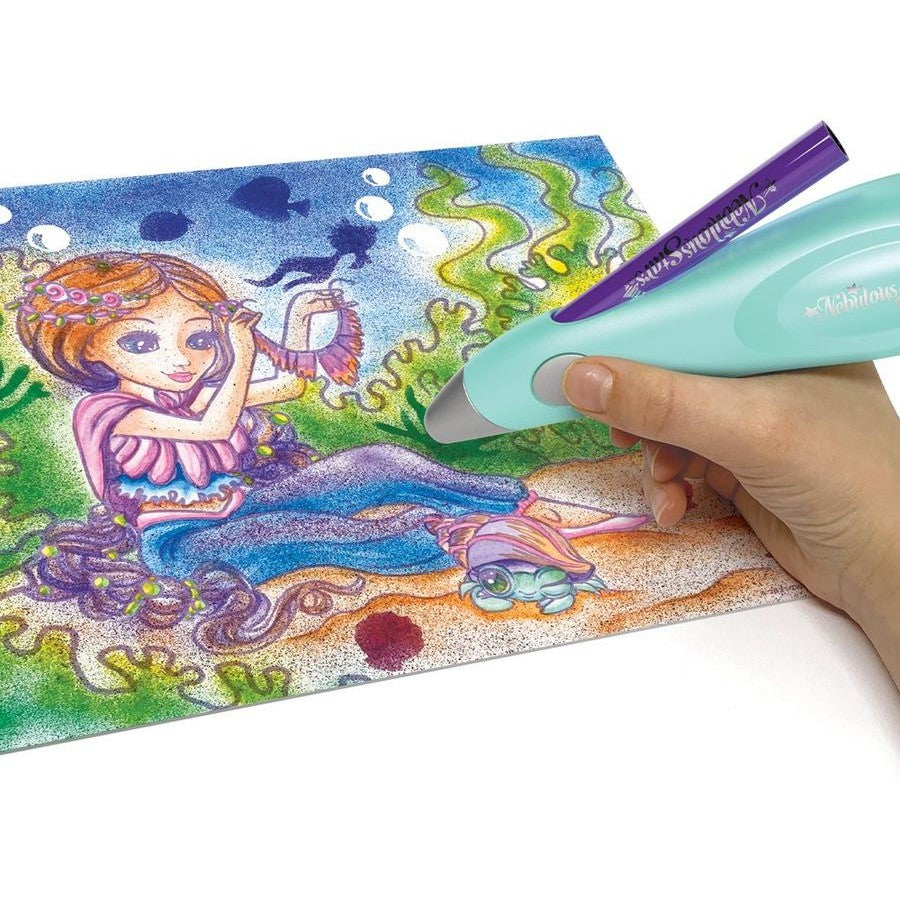 Nebulous Stars electric spray pen applying color on fantasy stencil card