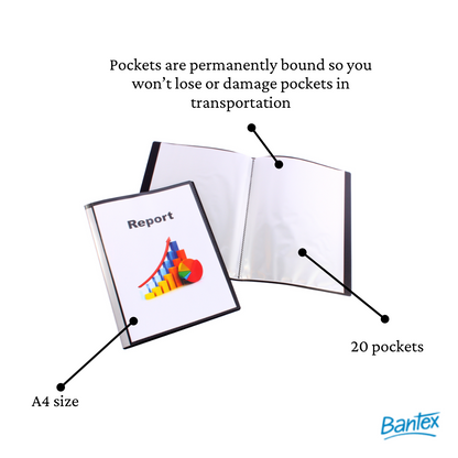 Quill Fixed Insert Display Book PP, A4, 20 Pockets - Black