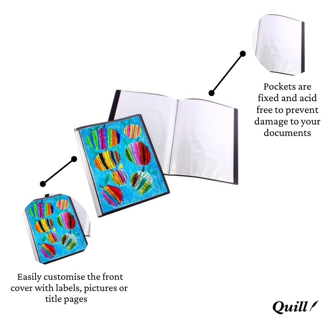 Quill Fixed Insert Display Book PP A3 20 Pockets - Black