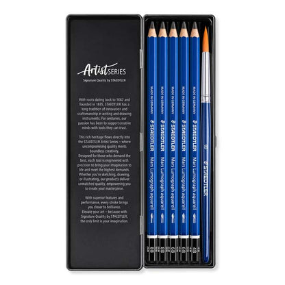 Dark Slate Gray Staedtler Mars Lumograph Aquarell Graphite Pencils, with Brush, 6Pcs Pencils