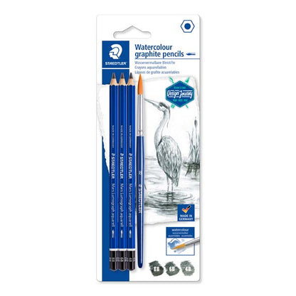 White Smoke Staedtler Mars Lumograph Aquarell Graphite Pencils, with Brush, 4Pcs Pencils