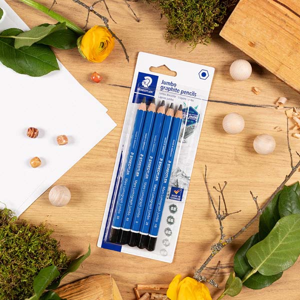 White Smoke Staedtler Mars Lumograph Jumbo Graphite Pencils, 5Pk Pencils