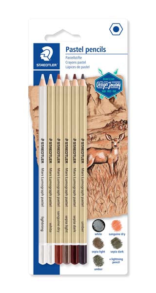 White Smoke Staedtler Mars Lumograph Pastel Pencils, 6Pk Pencils