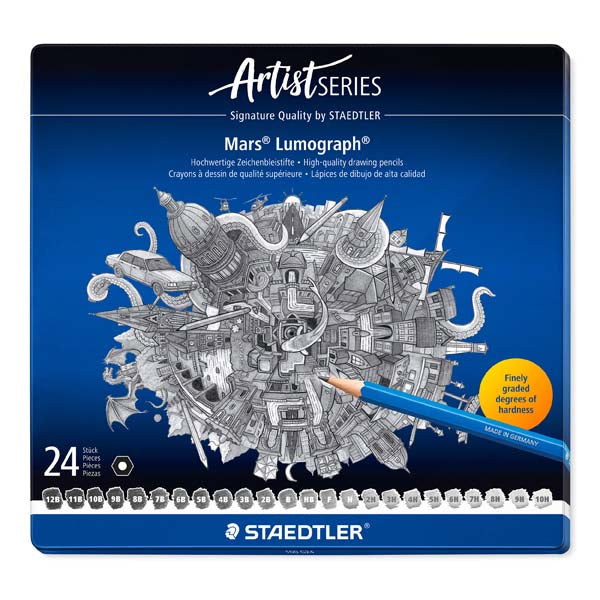 Midnight Blue Staedtler Mars Lumograph Graphite Pencil Tin, 24Pk Pencils
