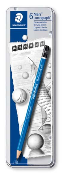 Gray Staedtler Mars Lumograph Graphite Pencil Tin, 6Pk Pencils