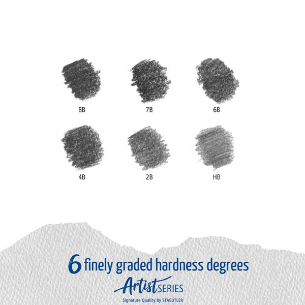 White Smoke Staedtler Mars Lumograph Graphite Pencil Tin, 6Pk Pencils