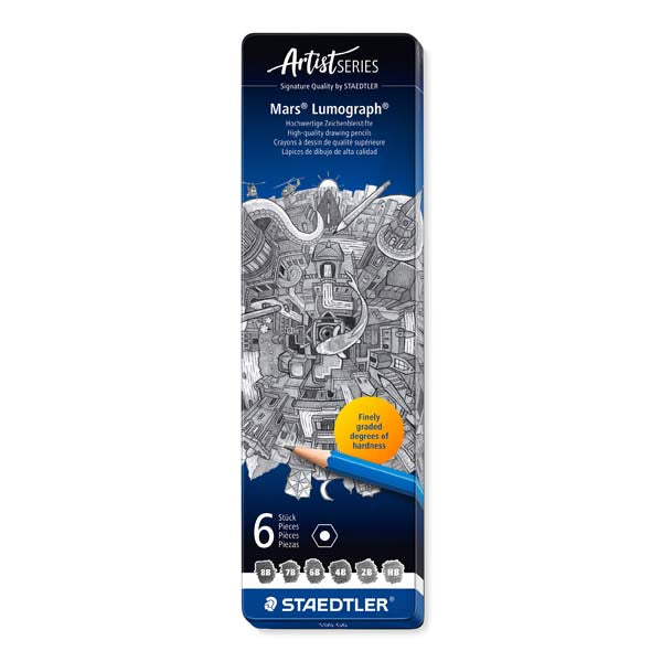 Dim Gray Staedtler Mars Lumograph Graphite Pencil Tin, 6Pk Pencils