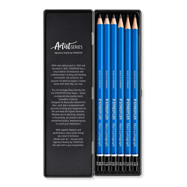 Dark Slate Gray Staedtler Mars Lumograph Graphite Pencil Tin, 6Pk Pencils