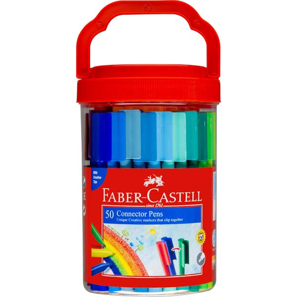 White Smoke Faber Castell Connector Pens, Assorted Colours -  Tub of 50 Kids Markers