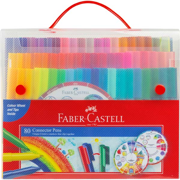 Faber Castell Connector Pens, Assorted Colours - 80 Pack