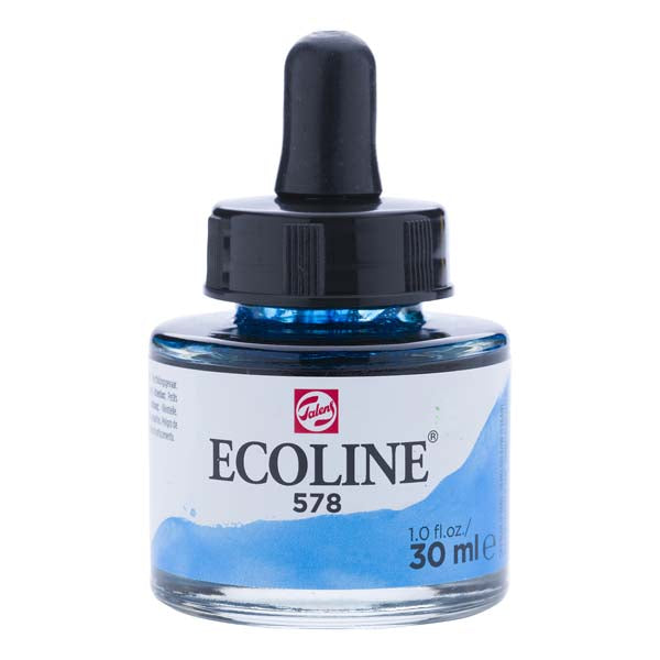 White Smoke Ecoline Liquid Watercolour Ink, 30ml - 578 -  Sky Blue Cyan Ink