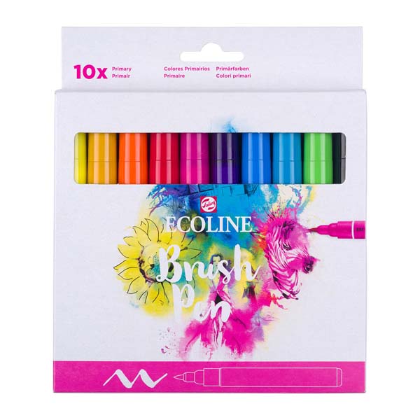 Lavender Ecoline Brush Pen, Set of 10, Primary Colours Pens and Markers