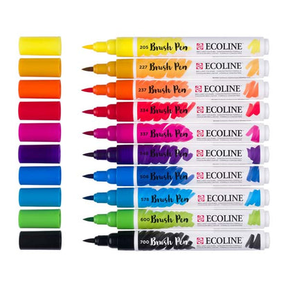 White Smoke Ecoline Brush Pen, Set of 10, Primary Colours Pens and Markers