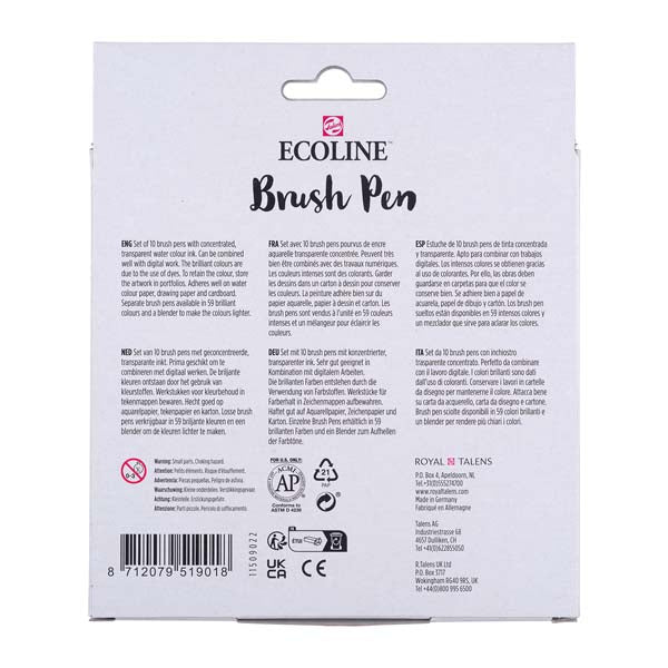 Light Gray Ecoline Brush Pen, Set of 10, Primary Colours Pens and Markers