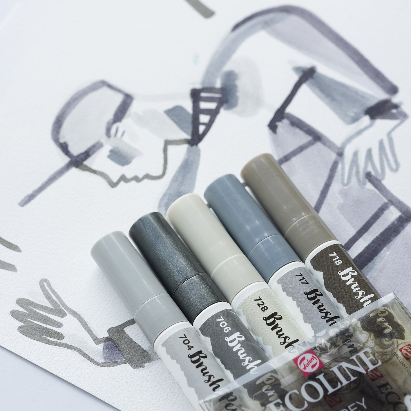 Lavender Ecoline Brushpen Set 5pc - Grey Pens and Markers