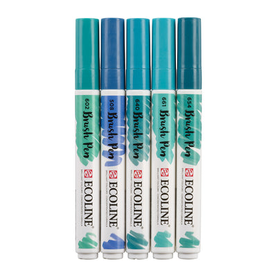 Misty Rose Ecoline Brushpen Set 5pc - Green Blue Pens and Markers