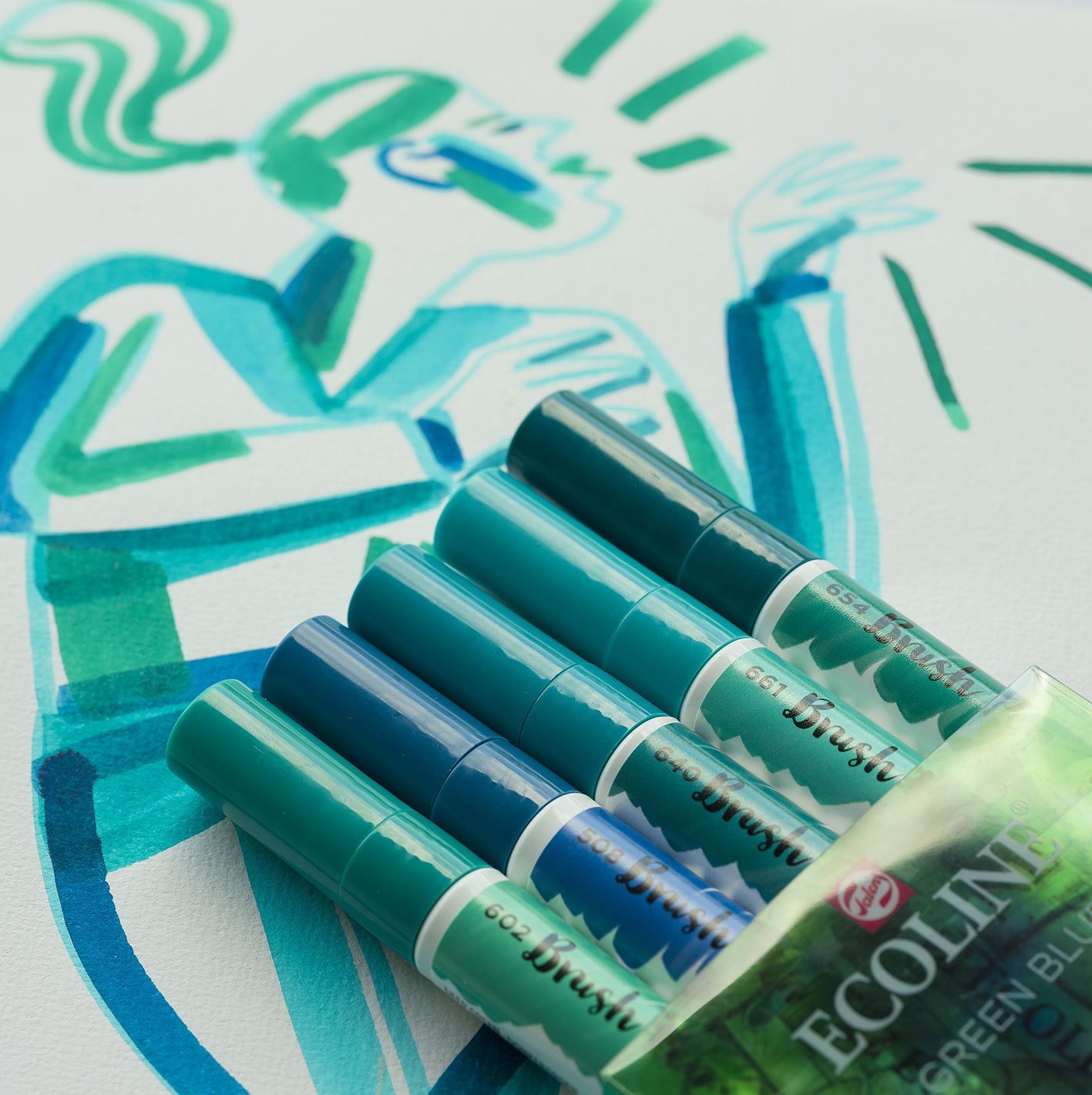 Light Gray Ecoline Brushpen Set 5pc - Green Blue Pens and Markers
