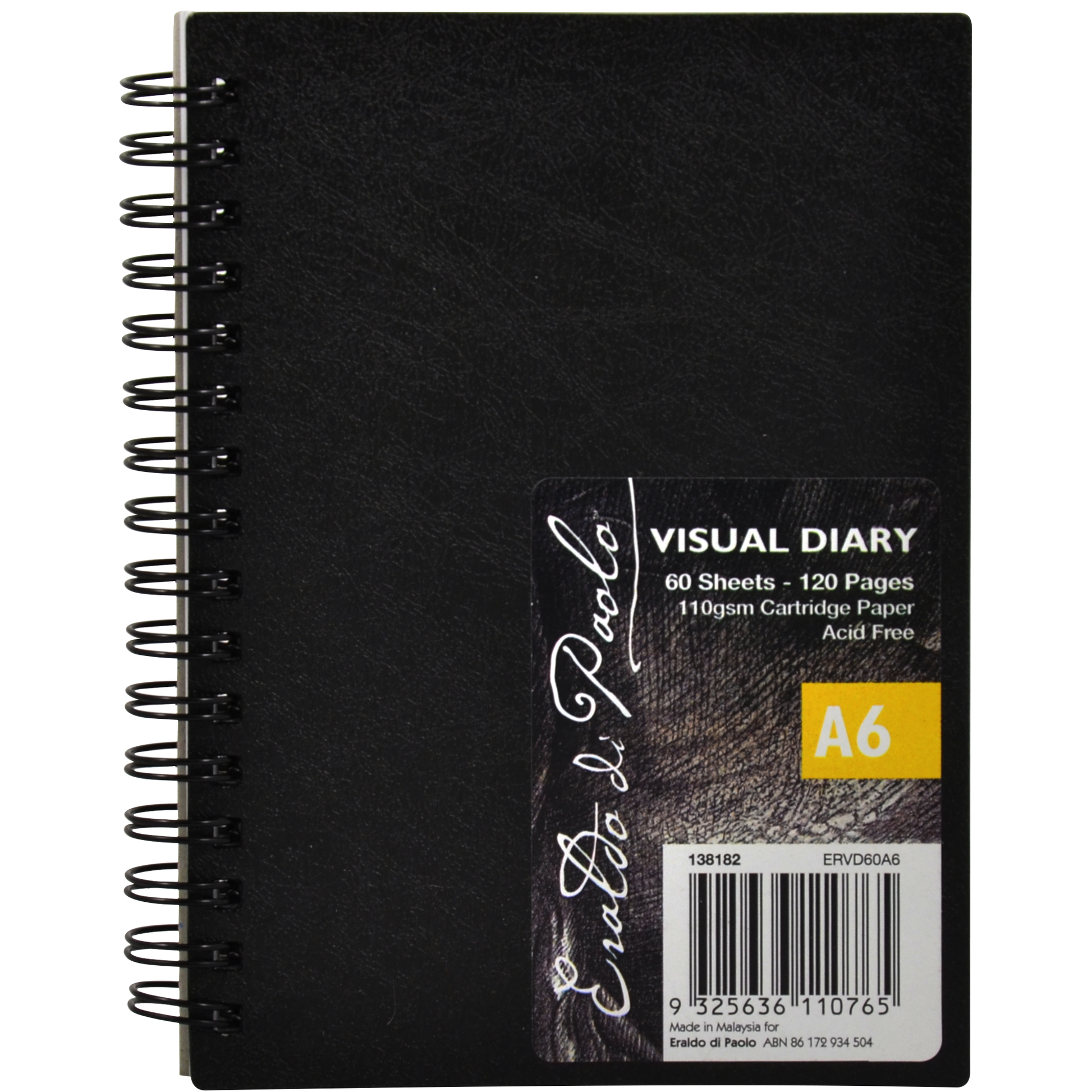 Black Eraldo di Paolo A6 Visual Diary 110gsm 60 Sheets Visual Diary