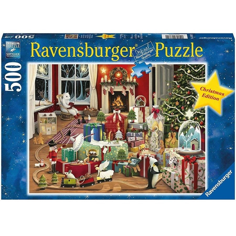 Ravensburger 500-piece Christmas jigsaw puzzle box with illustrated holiday scene