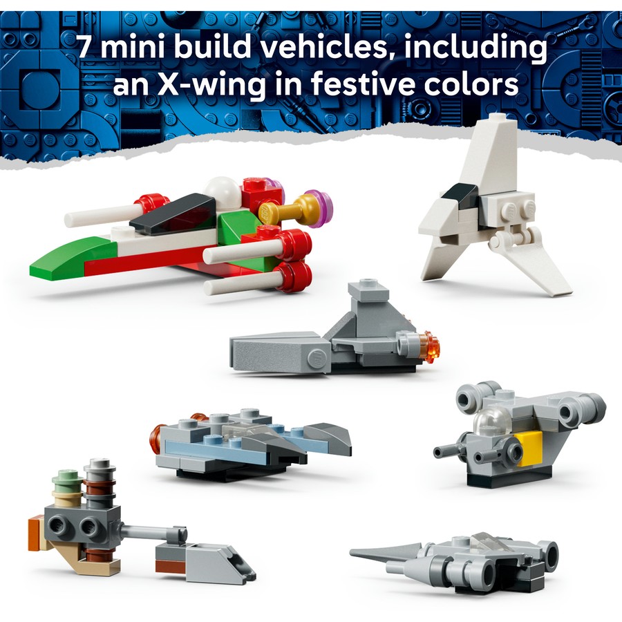 LEGO Star Wars advent calendar mini build vehicles, including an X-wing model