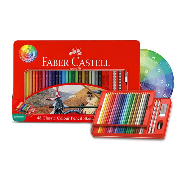 White Smoke Faber Castell Classic colour Pencils, Assorted Colours - Tin of 48 Kids Pencils