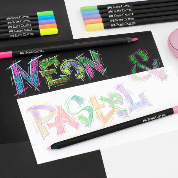 White Smoke Faber Castell Black Edition Colour Pencils, Pastel & Neon Colours - 12 Pack Kids Markers