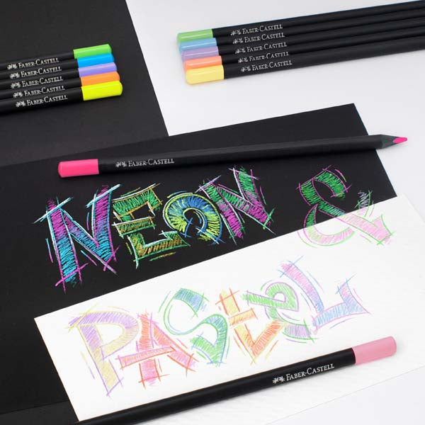 White Smoke Faber Castell Black Edition Colour Pencils, Pastel & Neon Colours - 12 Pack Kids Markers