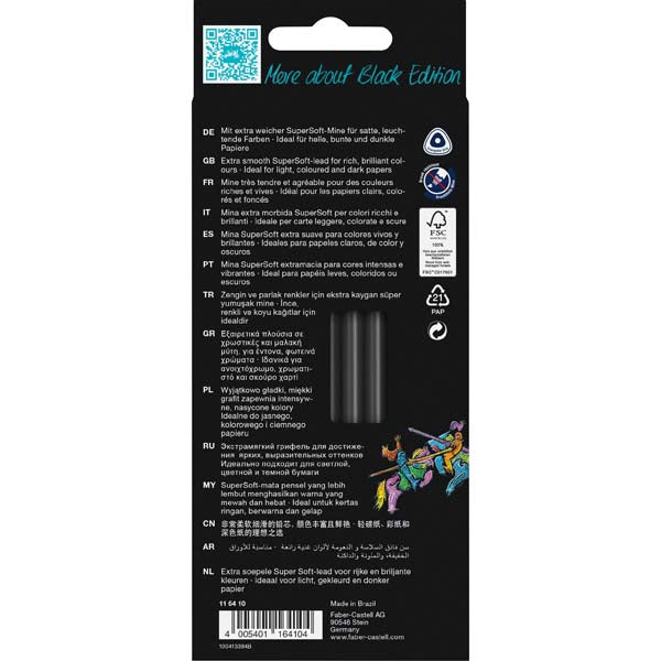 Black Faber Castell Black Edition Colour Pencils, Pastel & Neon Colours - 12 Pack Kids Markers