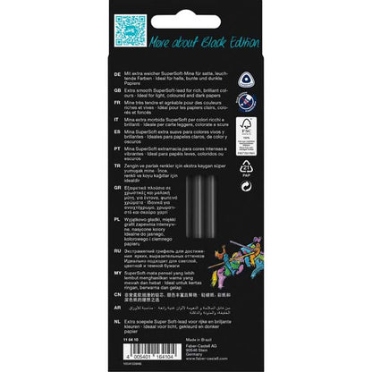 Black Faber Castell Black Edition Colour Pencils, Pastel & Neon Colours - 12 Pack Kids Markers