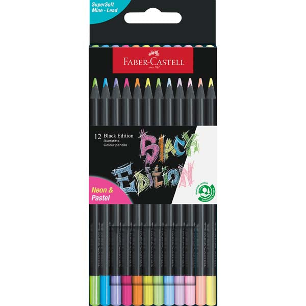 Dark Slate Gray Faber Castell Black Edition Colour Pencils, Pastel & Neon Colours - 12 Pack Kids Markers