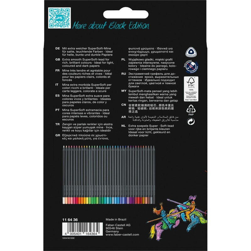 Black Faber-Castell Black Edition coloured Pencils Tin, 36Pk Pencils