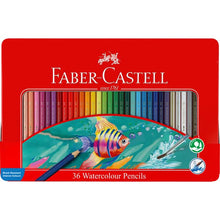 Red Faber Castell Watercolour Pencils, Assorted Colours -Tin of 36 Kids Pencils