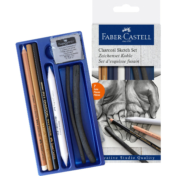 White Smoke Faber-Castell Studio Mixed Media Charcoal Sketch, 7Pcs Pencils