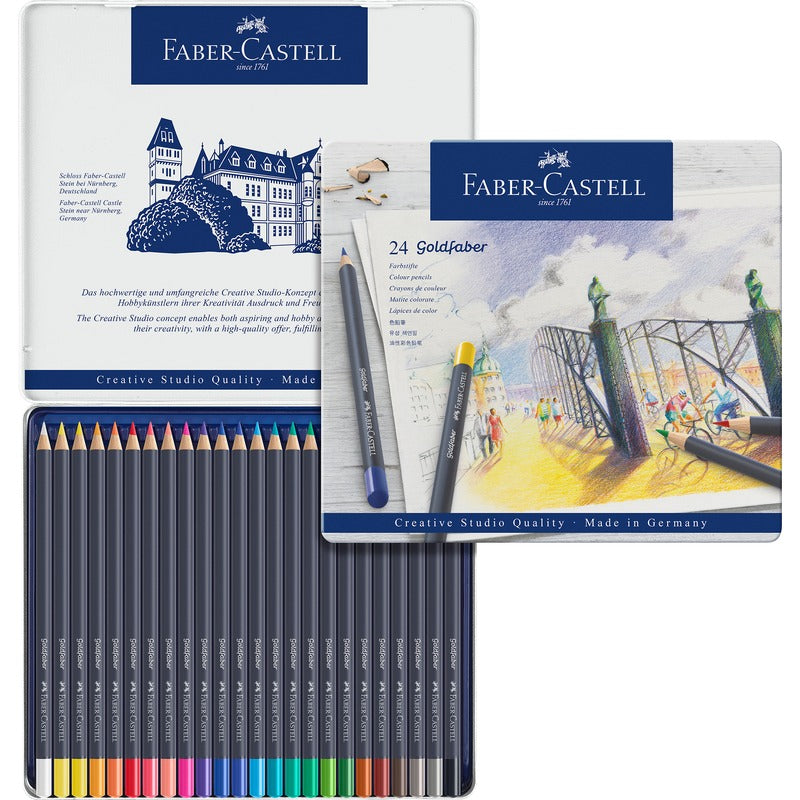 White Smoke Faber-Castell Goldfaber Permanent Colour Pencil Tin, Assorted Colours, 24Pk Pencils