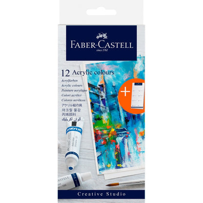 Black Faber-Castell Acrylic Paint Set, Assorted Colours,  9ml x 12 Acrylic Paints