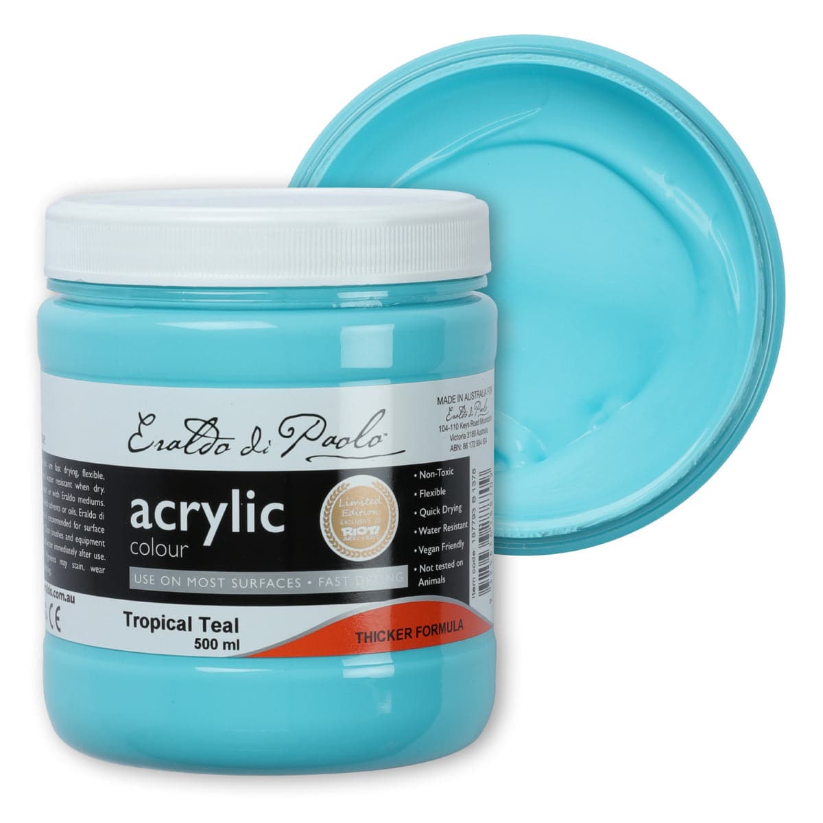 White Smoke Eraldo di Paolo Acrylic Paint, Tropical Teal, 500ml Acrylic Paints