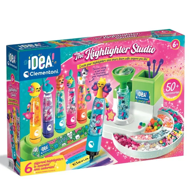 Kids highlighter creation studio set in display box with multiple colorful markers