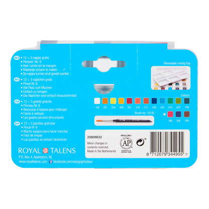 Deep Sky Blue Van Gogh Watercolour Plastic 12 (+3 Free) Half Pan Watercolour Paint