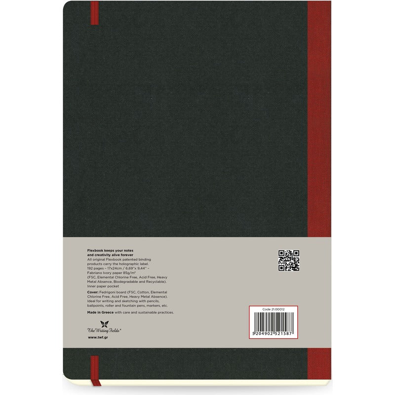 Dark Slate Gray Flexbook X-Large (17x24cm) Global Notebook Ruled 85gsm 192 pages - Black/Red Pads